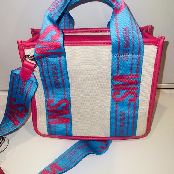 New Pink Cream Steve Madden Tote Purse Bag TikTok Bwebber Blue Multi Crossbody - Picture 2 of 5